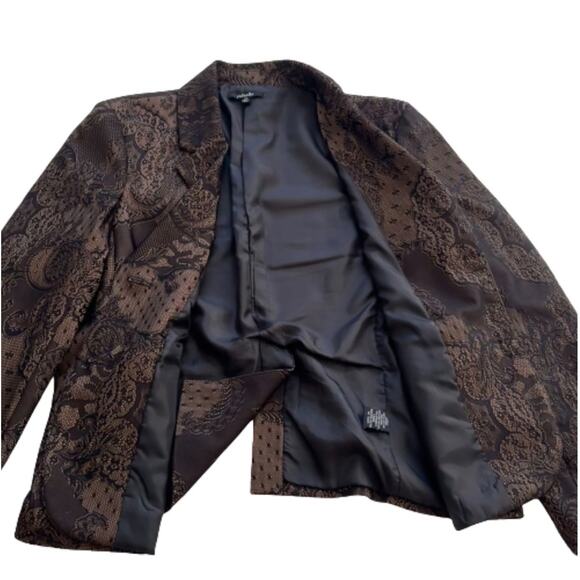 Rafaella Blazer Brown Black Lace Overlay Flap Pockets Career Jacket Size 12 - Picture 10 of 12